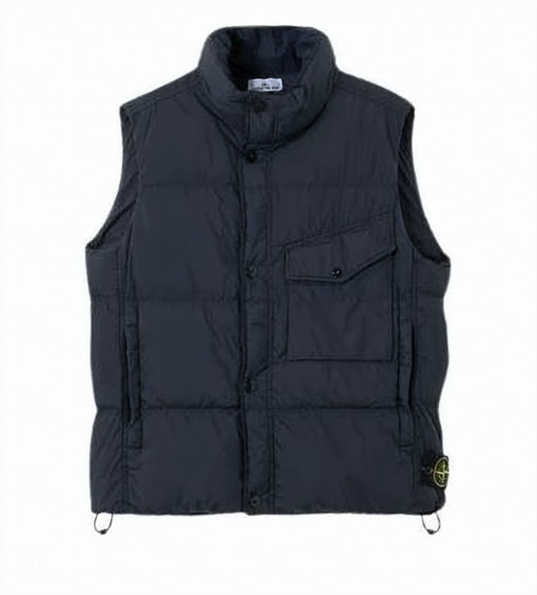 Quilted Padded Vest with High Collar and Flap Pockets