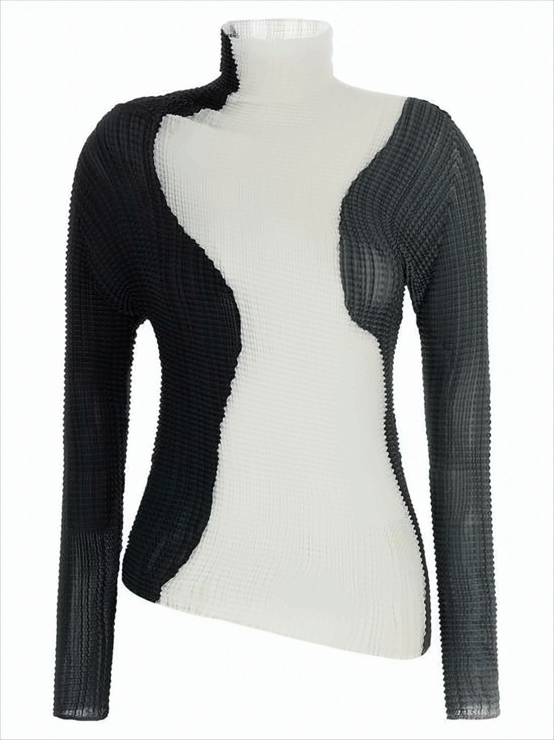 Fitted Long-Sleeve Top with Color-Block Design