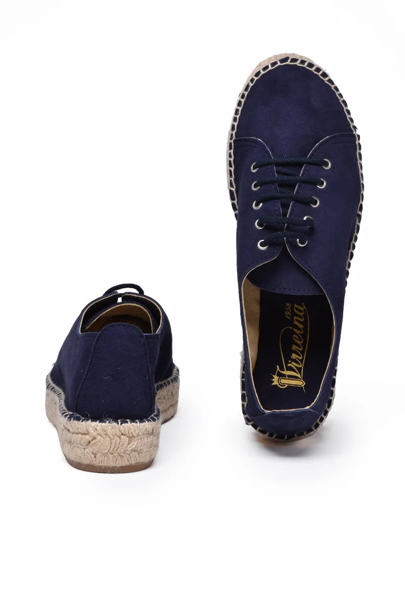Suede Lace-up Espadrilles - Midnight Blue
