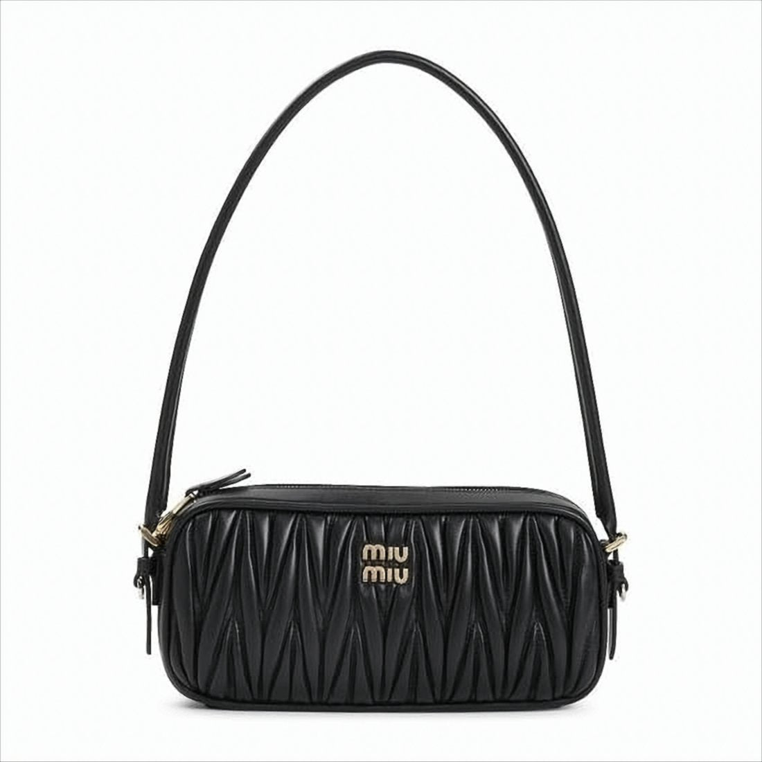 Matelassé Textured Black Lambskin Shoulder Bag