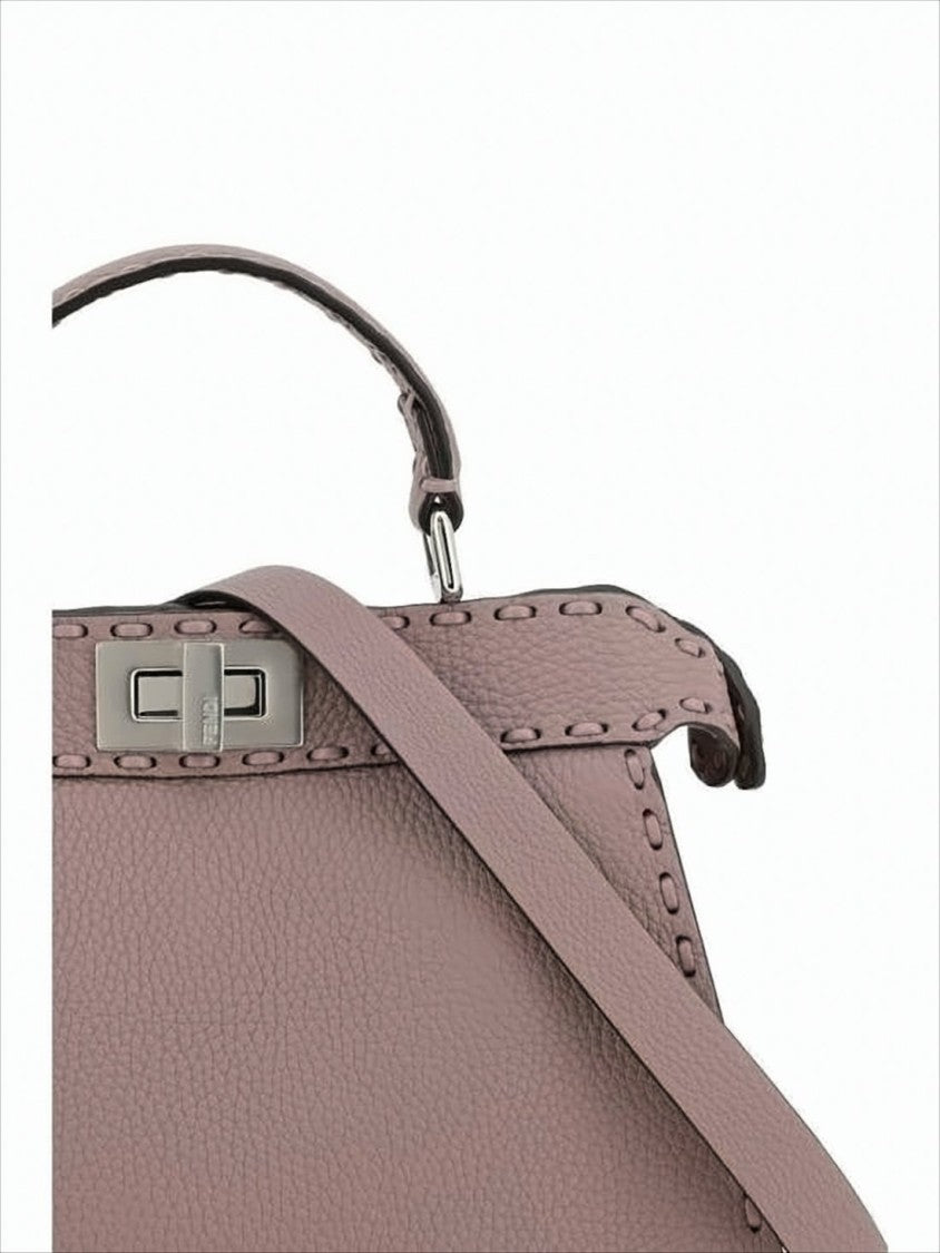 Textured Leather Shoulder Bag with Trapezoidal Silhouette