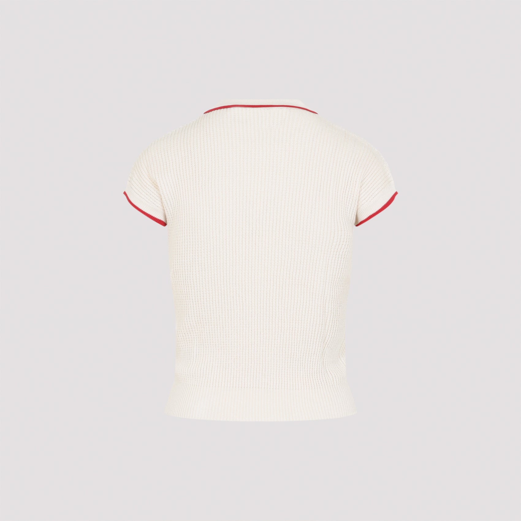 Ribbed Knit Sweater With Classic Collar And Bow Detail