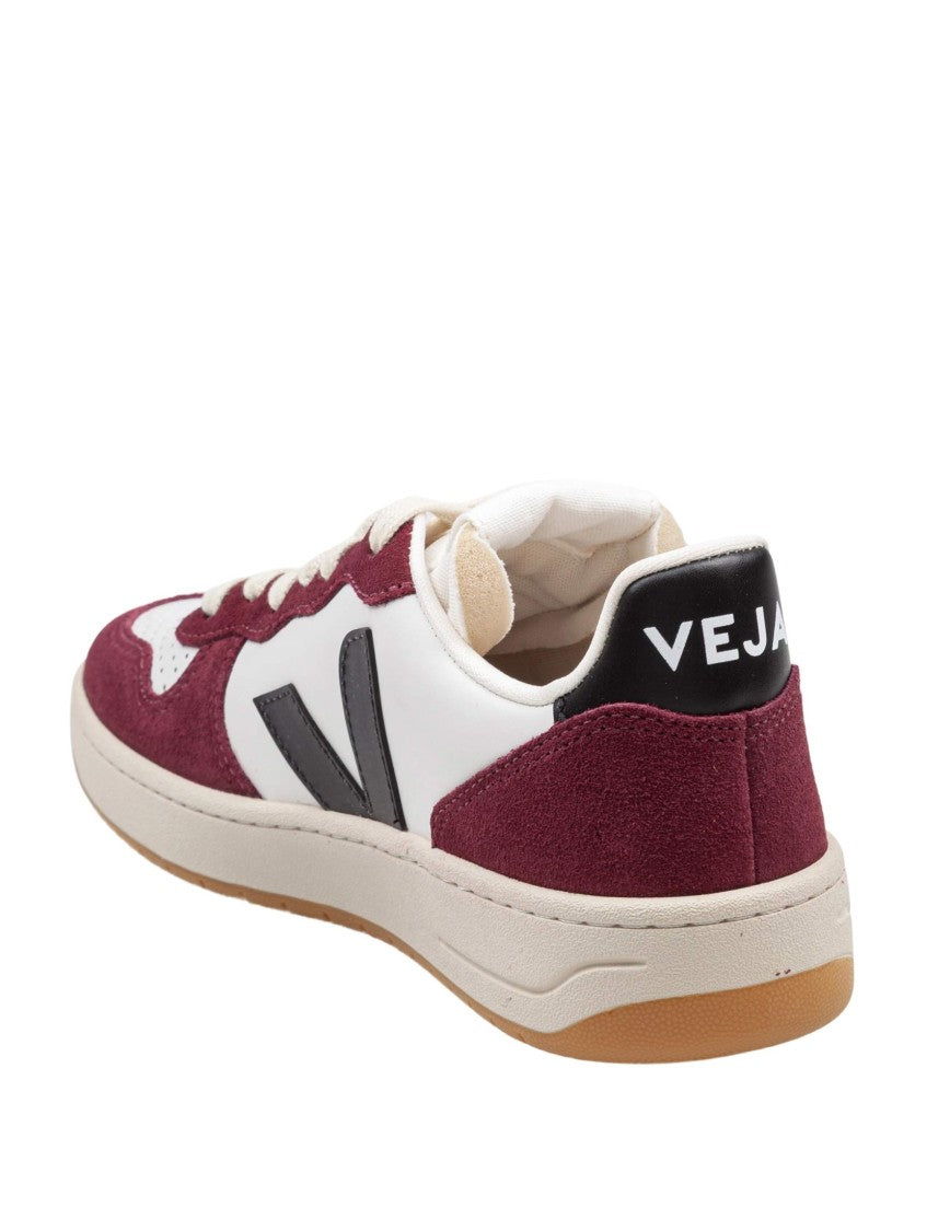 V-10 Leather Sneakers In Burgundy And White