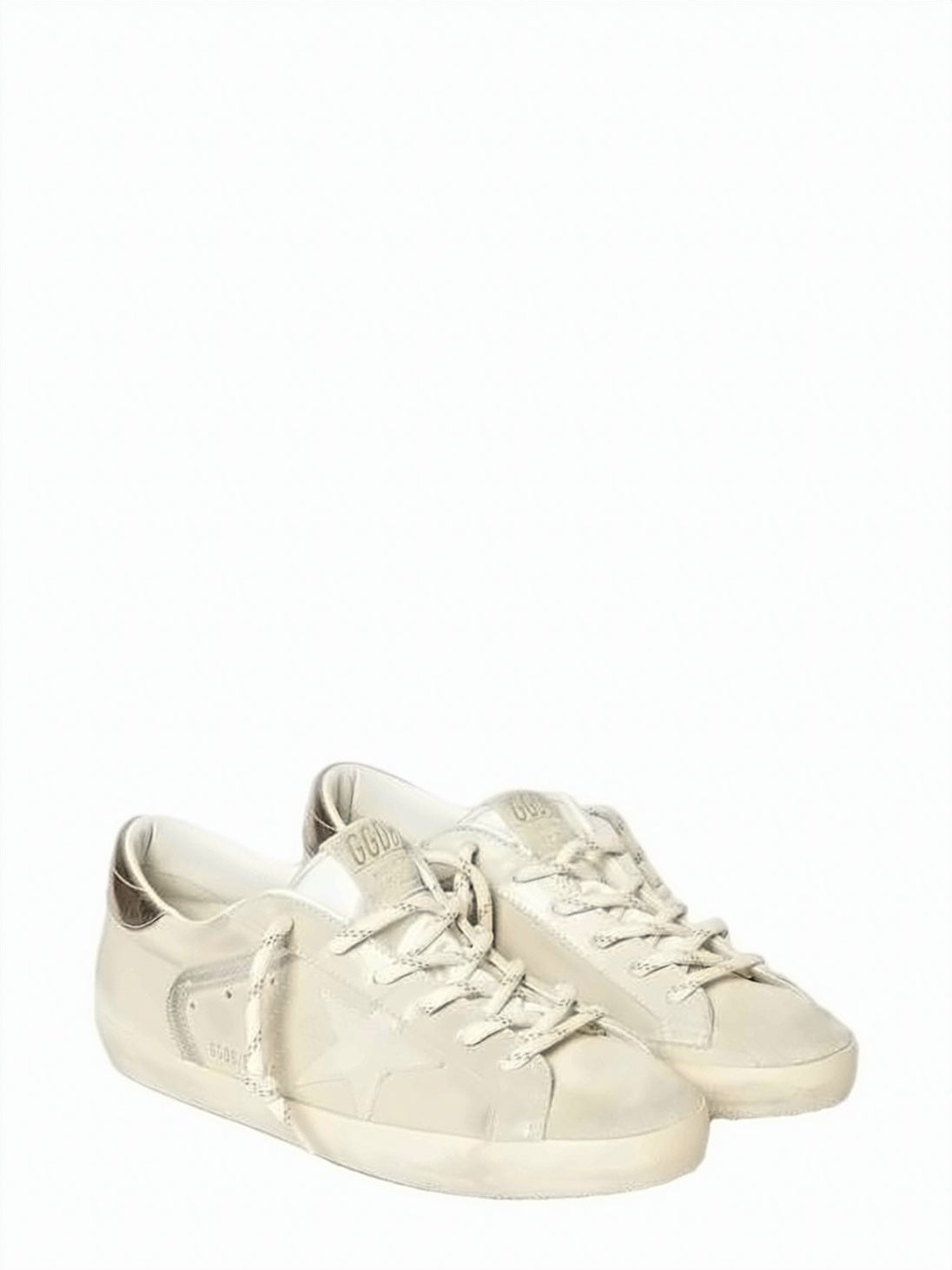 Distressed White Leather Low-Top Sneakers With Glitter Detail