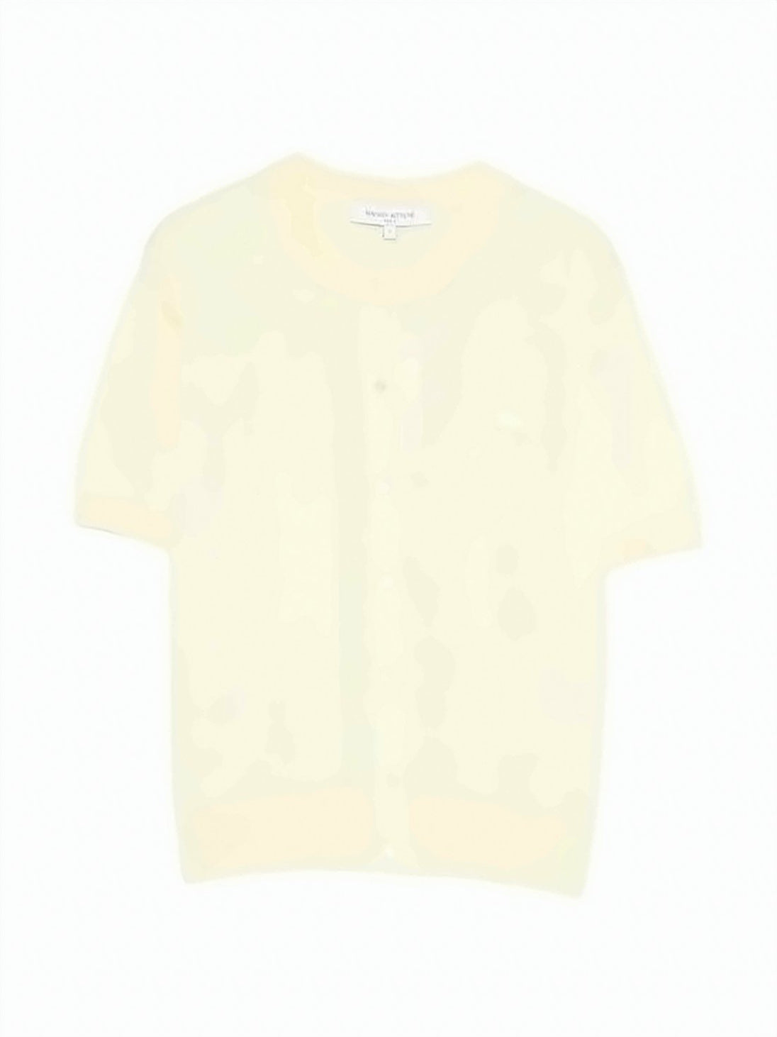 Short-Sleeved Wool Sweater with Button-Down Front and Embroidered Logo