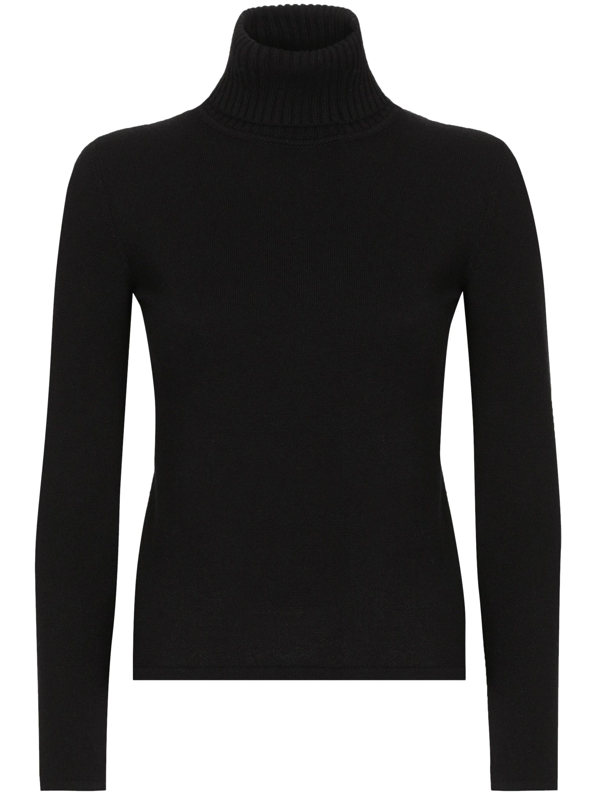 Black Cashmere Turtleneck Ribbed Accent Sweater