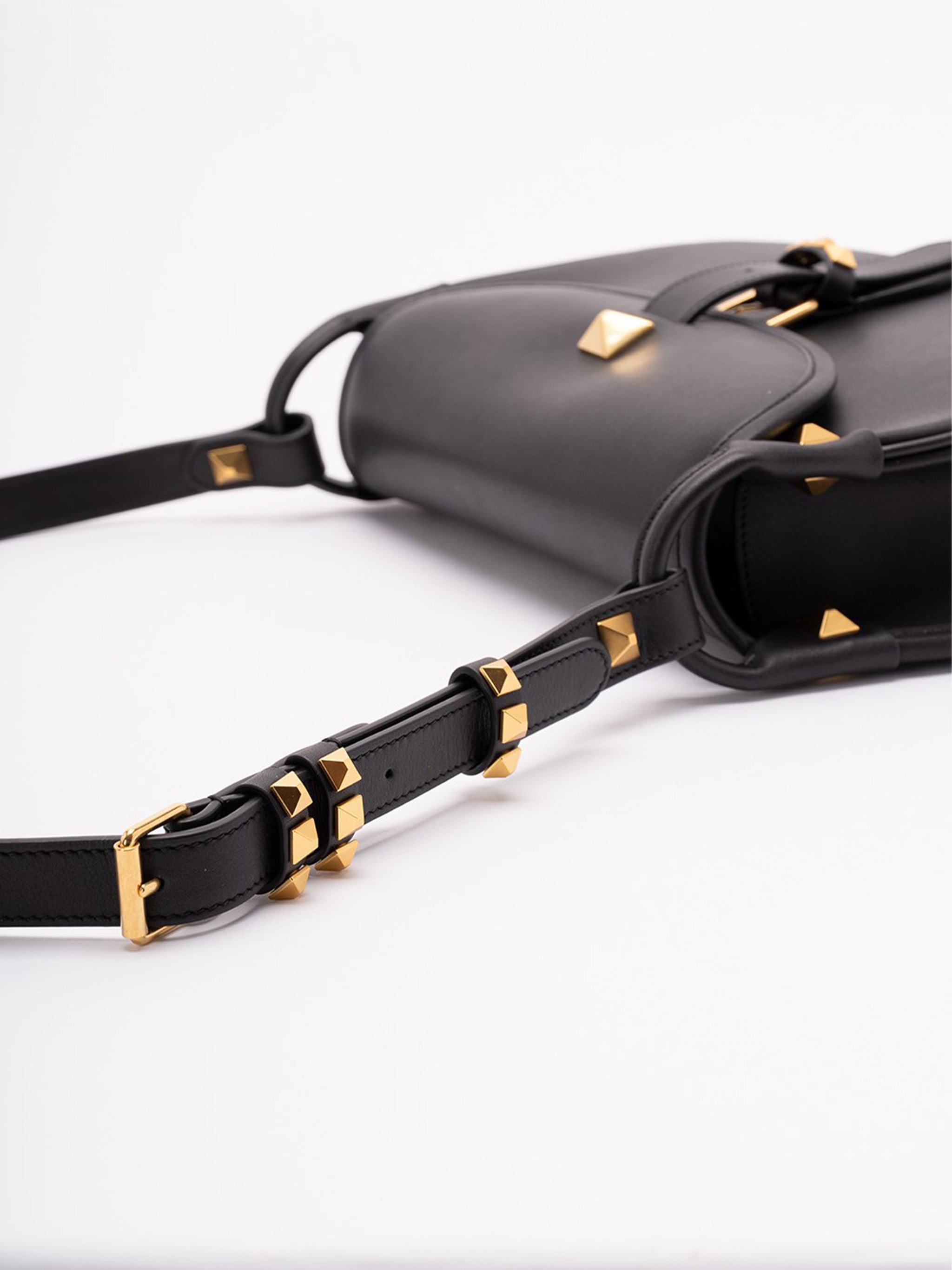 Black Curved Leather Pyramid Stud Bag