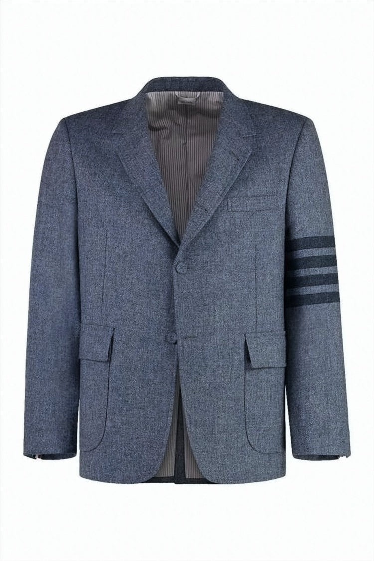 Tailored Wool Suit Jacket with Notch Lapel and Signature Stripe