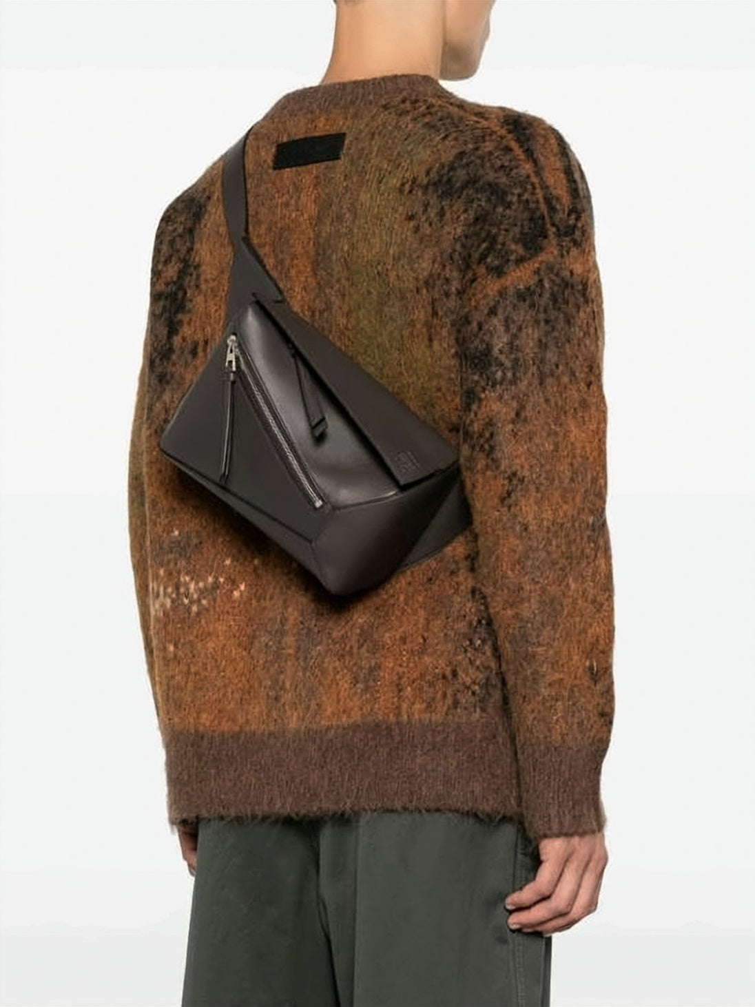 Black Smooth Calf Leather Geometric Shoulder Bag