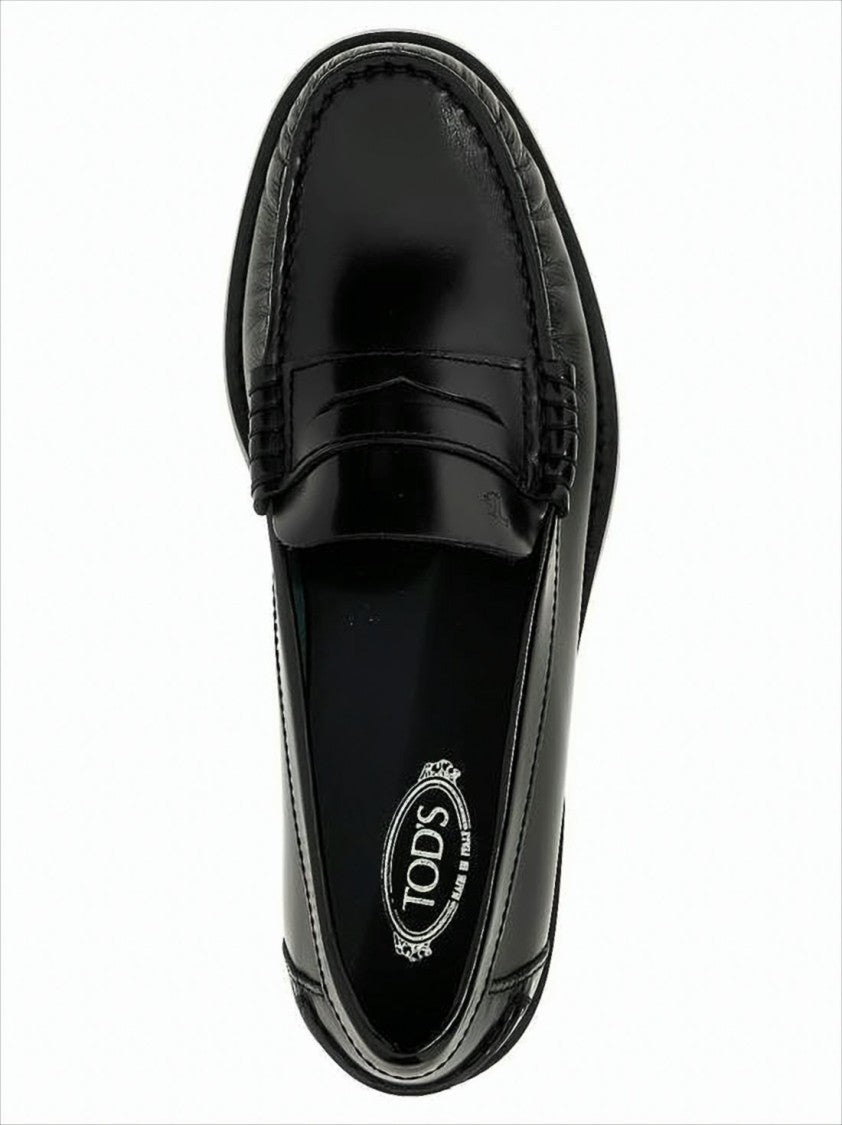 Calf Leather Penny Strap Loafers with Stacked Heel