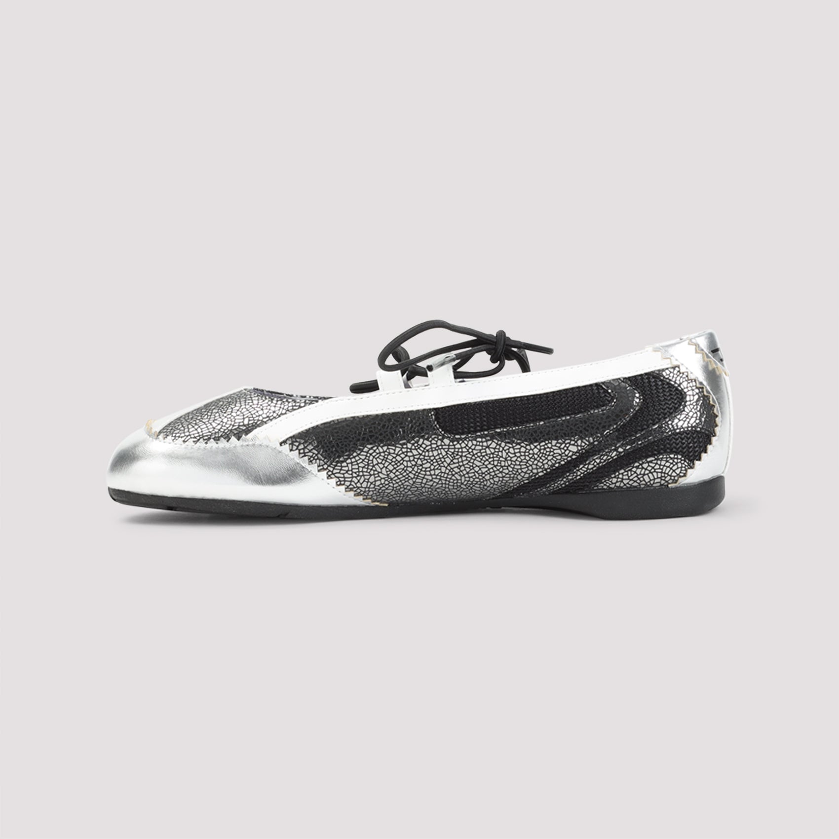 Textured Metallic Silver And Black Ballerinas