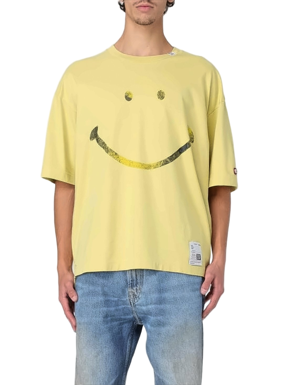 Loose-Fitting Cotton T-Shirt with Faded Smiley Graphic