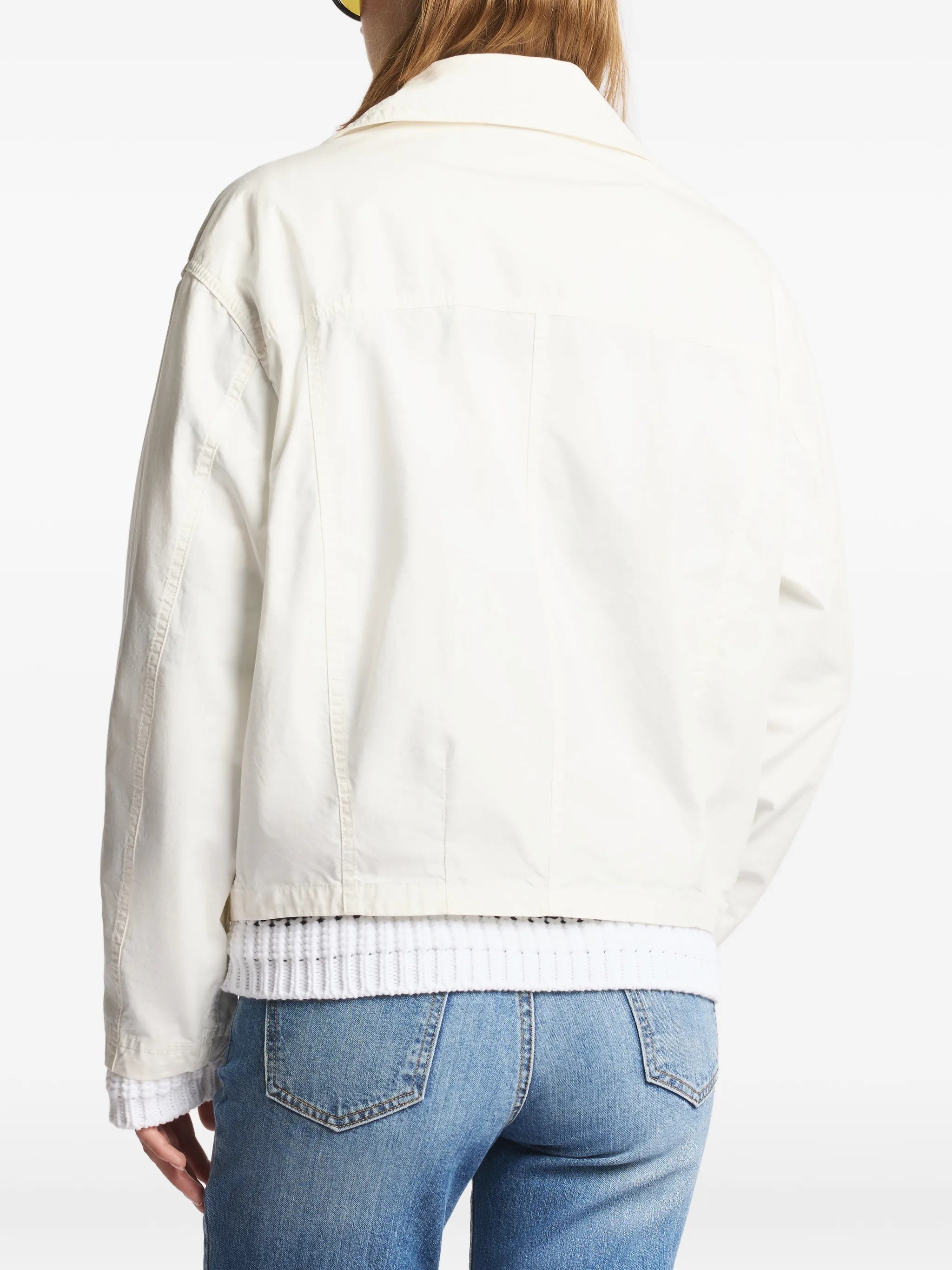 Boxy Cropped White Metal Clasp Jacket