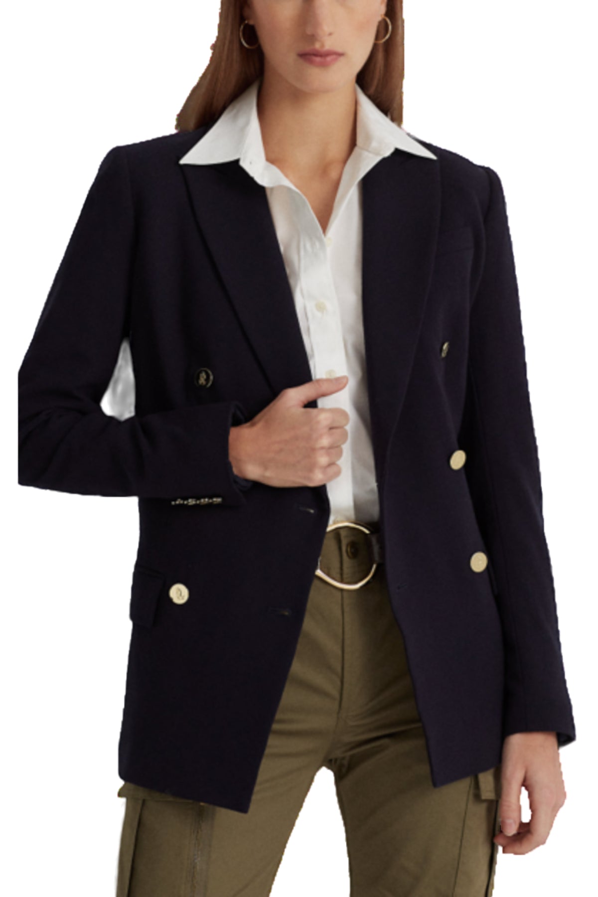 Double-Breasted Tailored Blazer with Gold-Tone Buttons