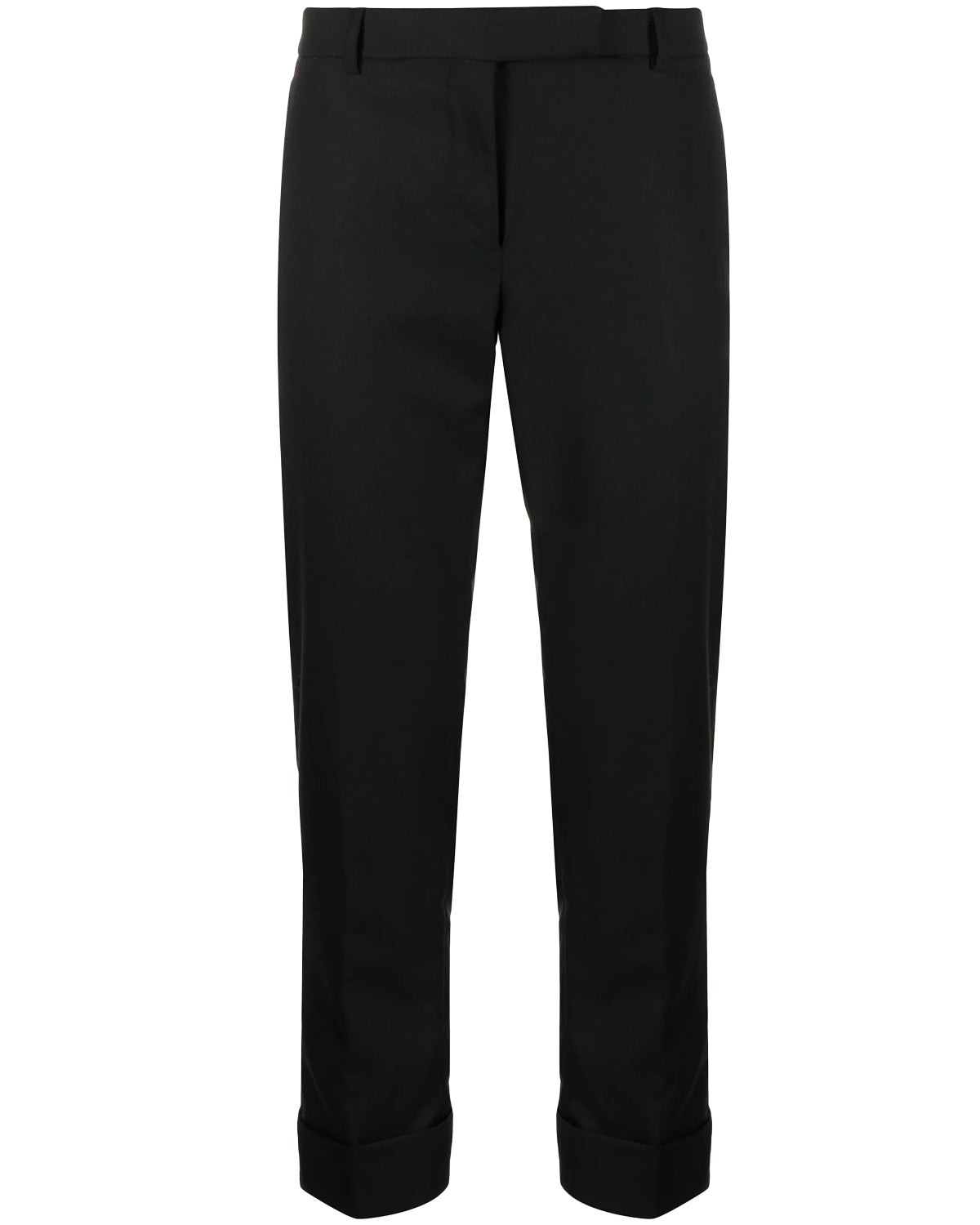Tailored Black Straight Pants with Cuffed Hem and Silk Lining