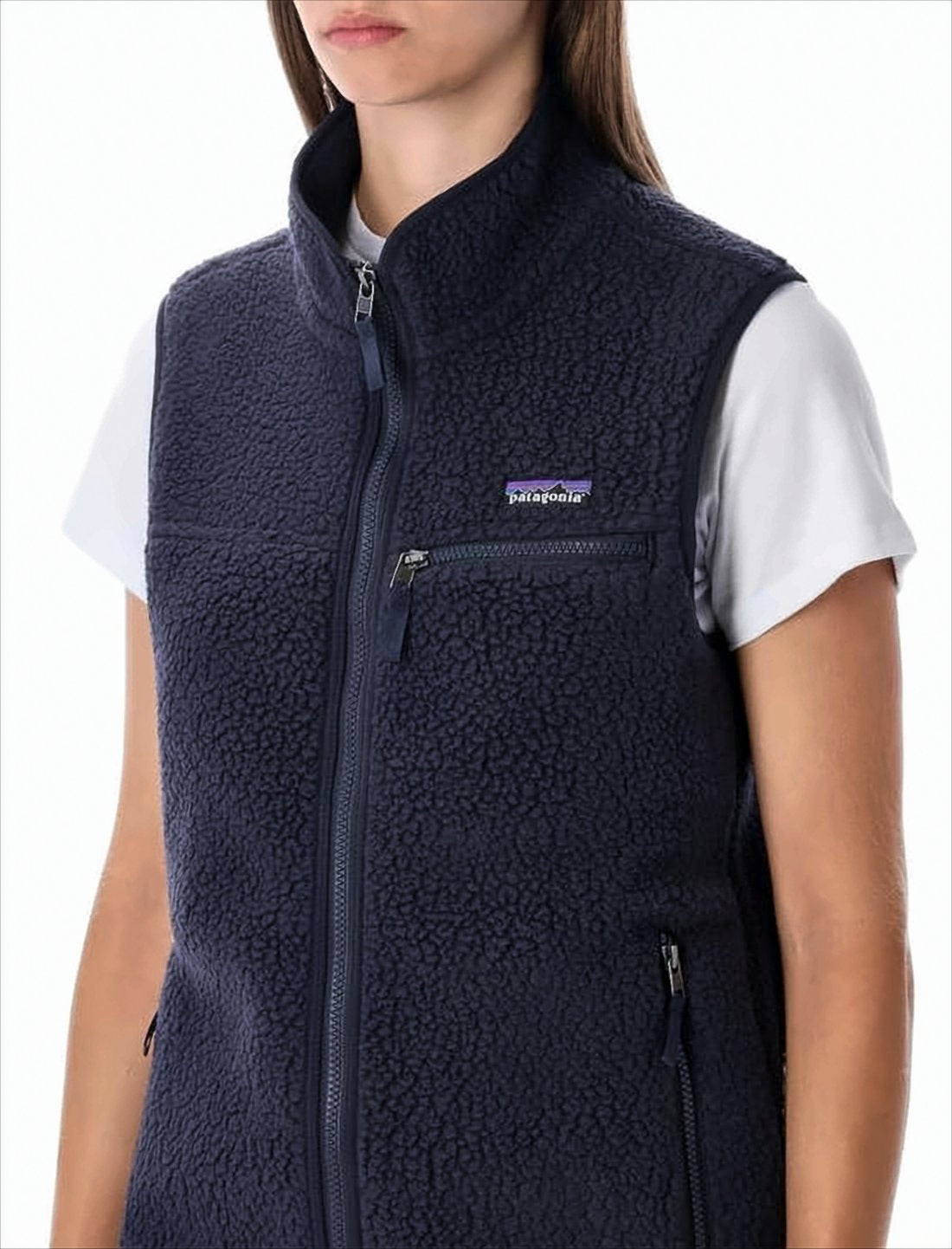 Textured Fleece Vest with High Collar