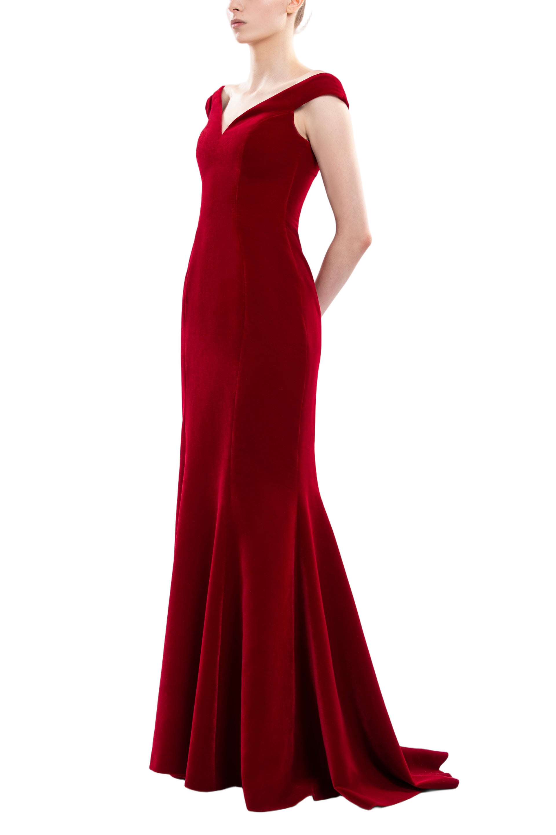 Mermaid Cut Off-Shoulder Long Dress in Scooter Velvet
