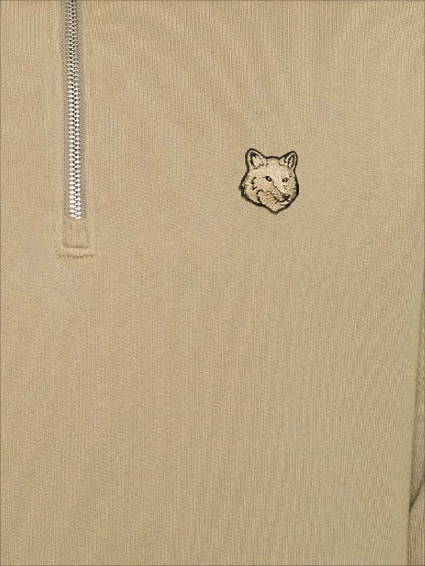 Half-Zip Long Sleeve Pullover With Embroidered Fox Emblem