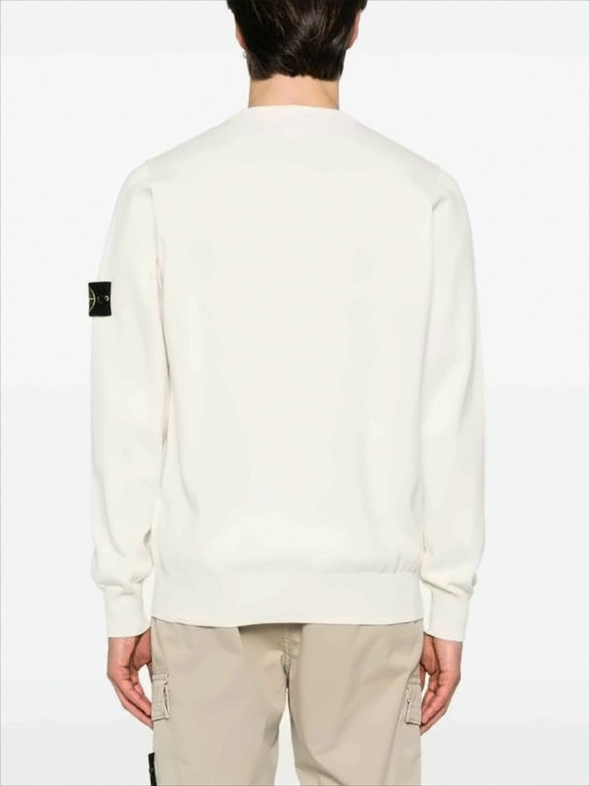 Clean Design Cotton Sweater With Distinctive Sleeve Patch
