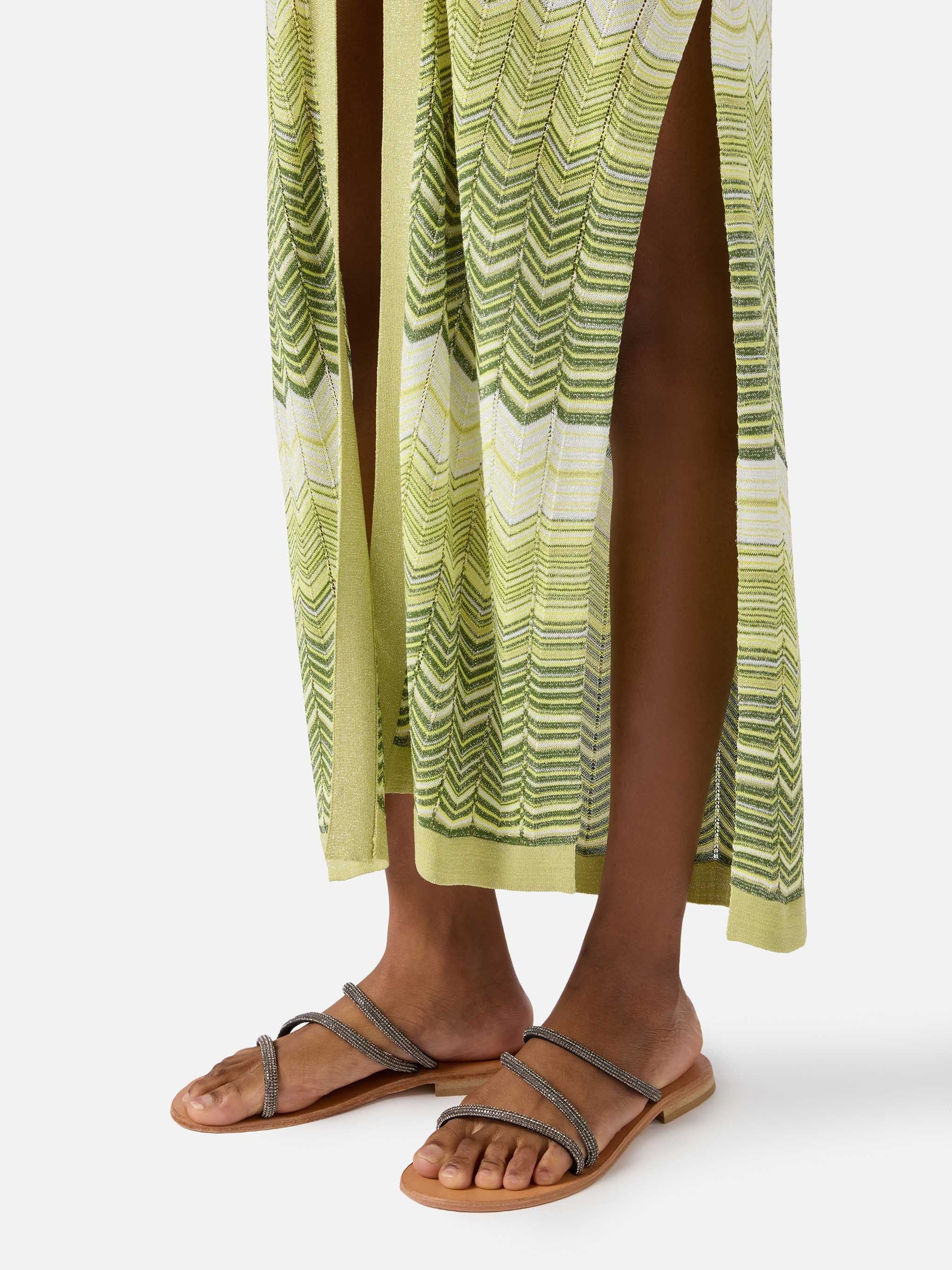 Chevron Knit Long Cardigan with Three-Quarter Sleeves