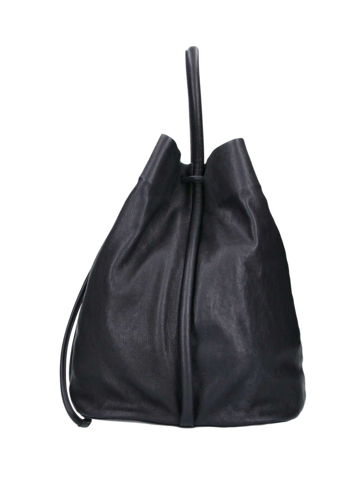 Bucket Bag In Soft Lambskin Leather With Drawstring Closure