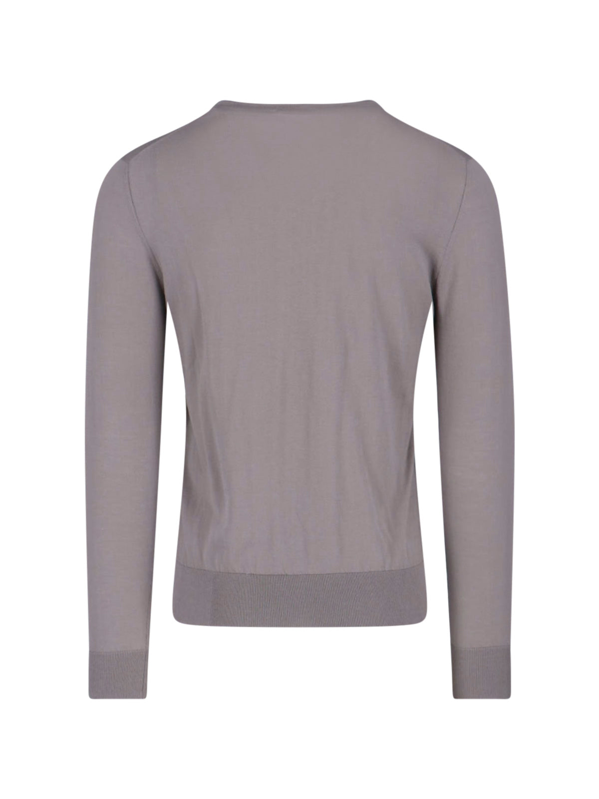 Grey V-Neck Ribbed Cotton Knit Sweater