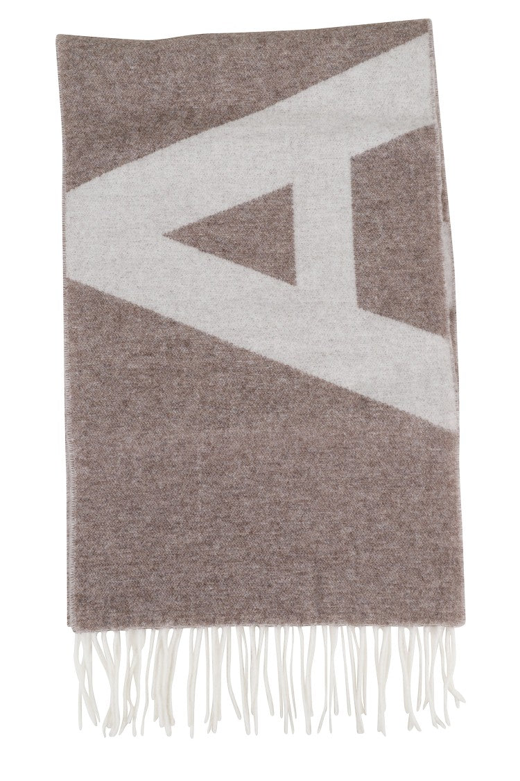 Geometric Pattern Wool Scarf With Fringed Edges