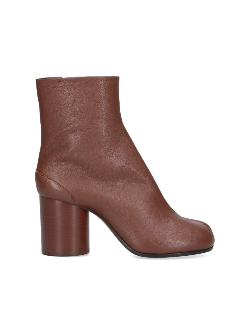 Split-Toe Brown Leather Ankle Boots