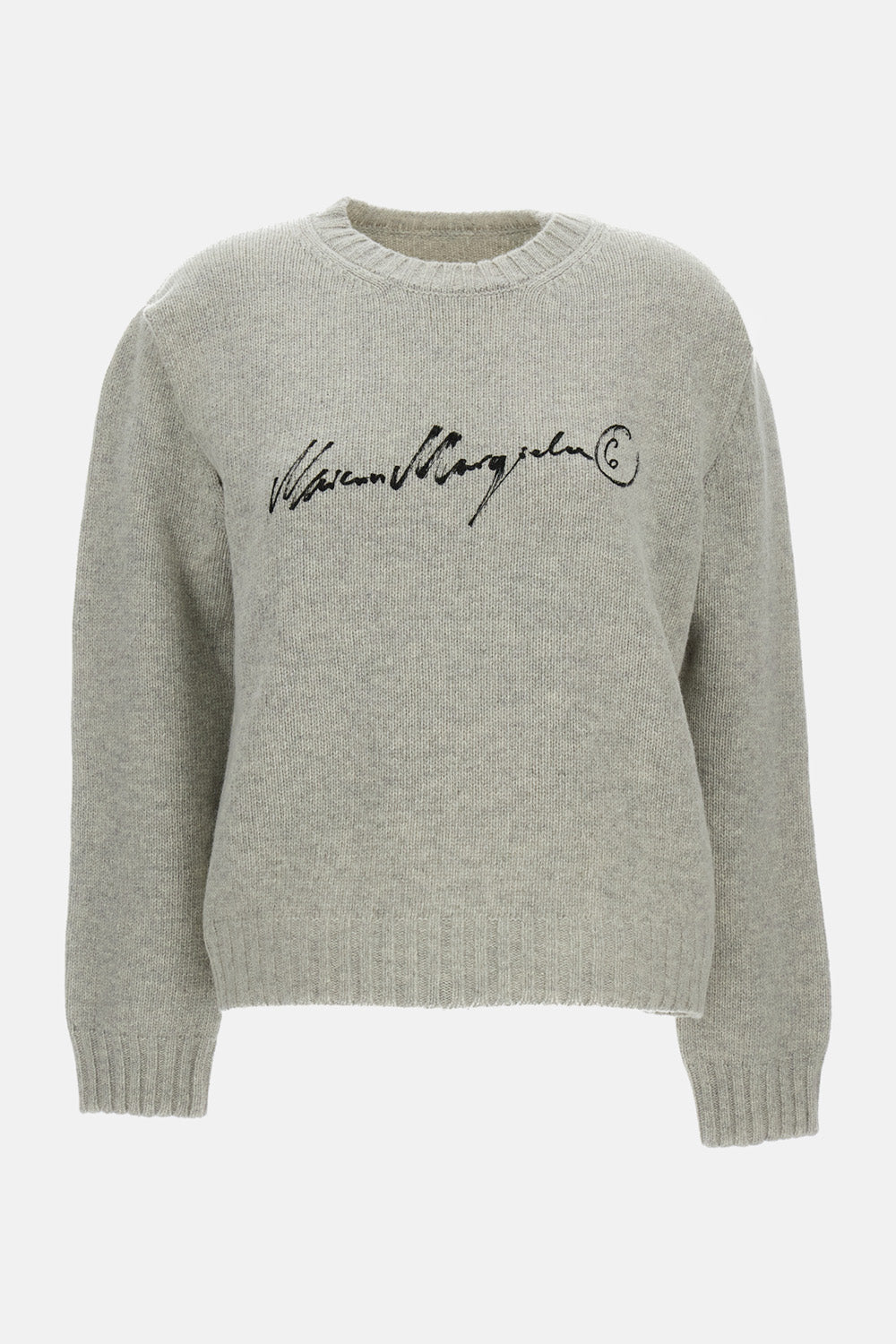 Cropped Crew-Neck Sweater with Hand-Painted Logo