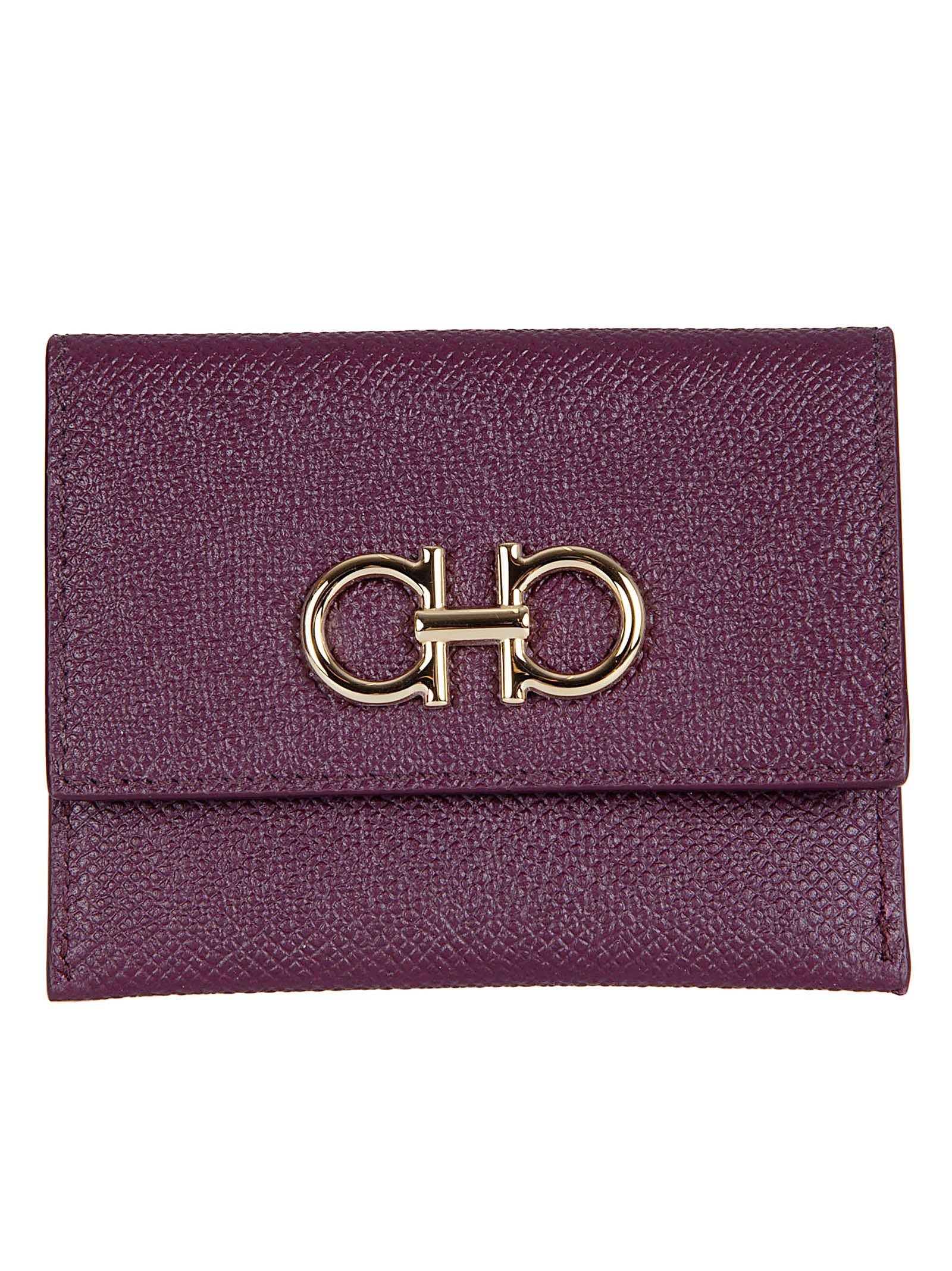 Textured Calf Leather Credit Card Holder with Double Gancini Emblem