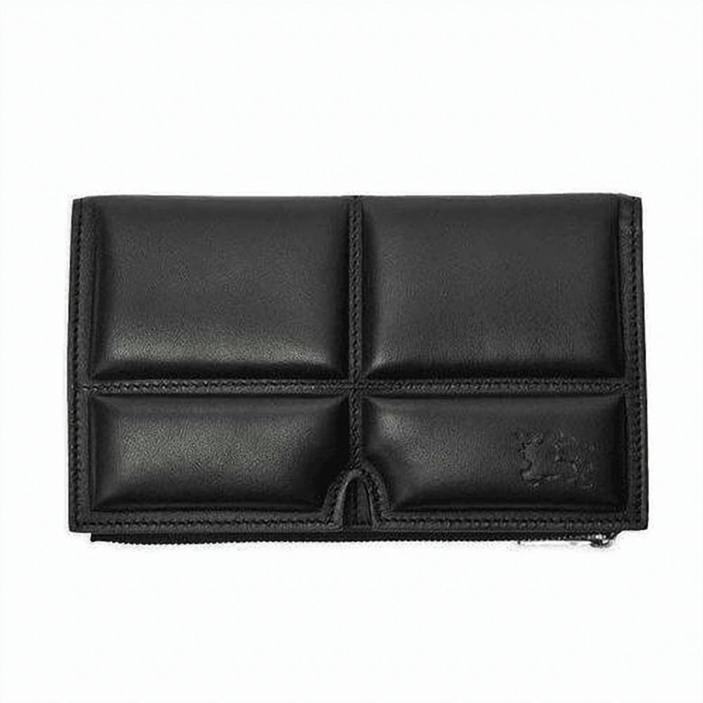 Padded Segment Design Long Wallet in Smooth Black Lambskin