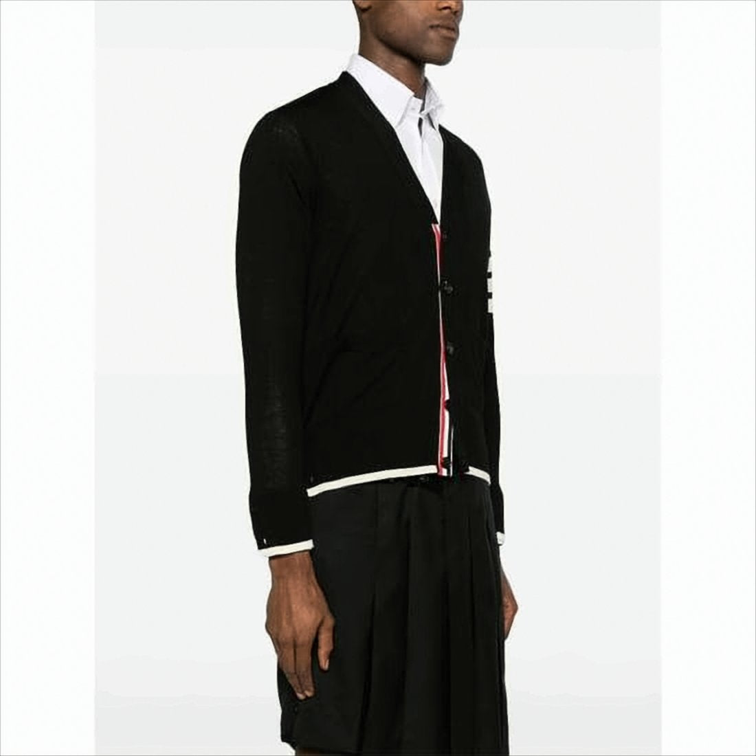 Black Wool Cardigan with V-Neck