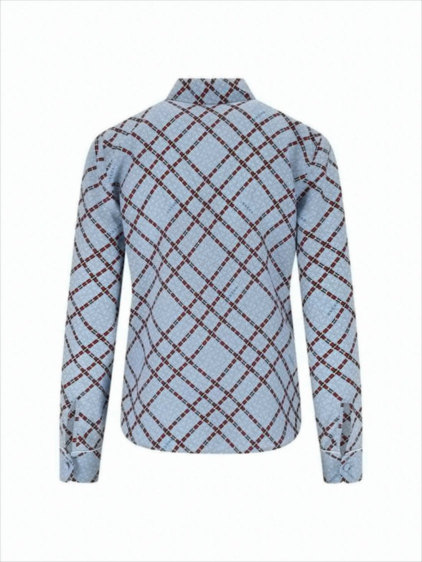 Silk Long-Sleeved Shirt with Geometric Pattern