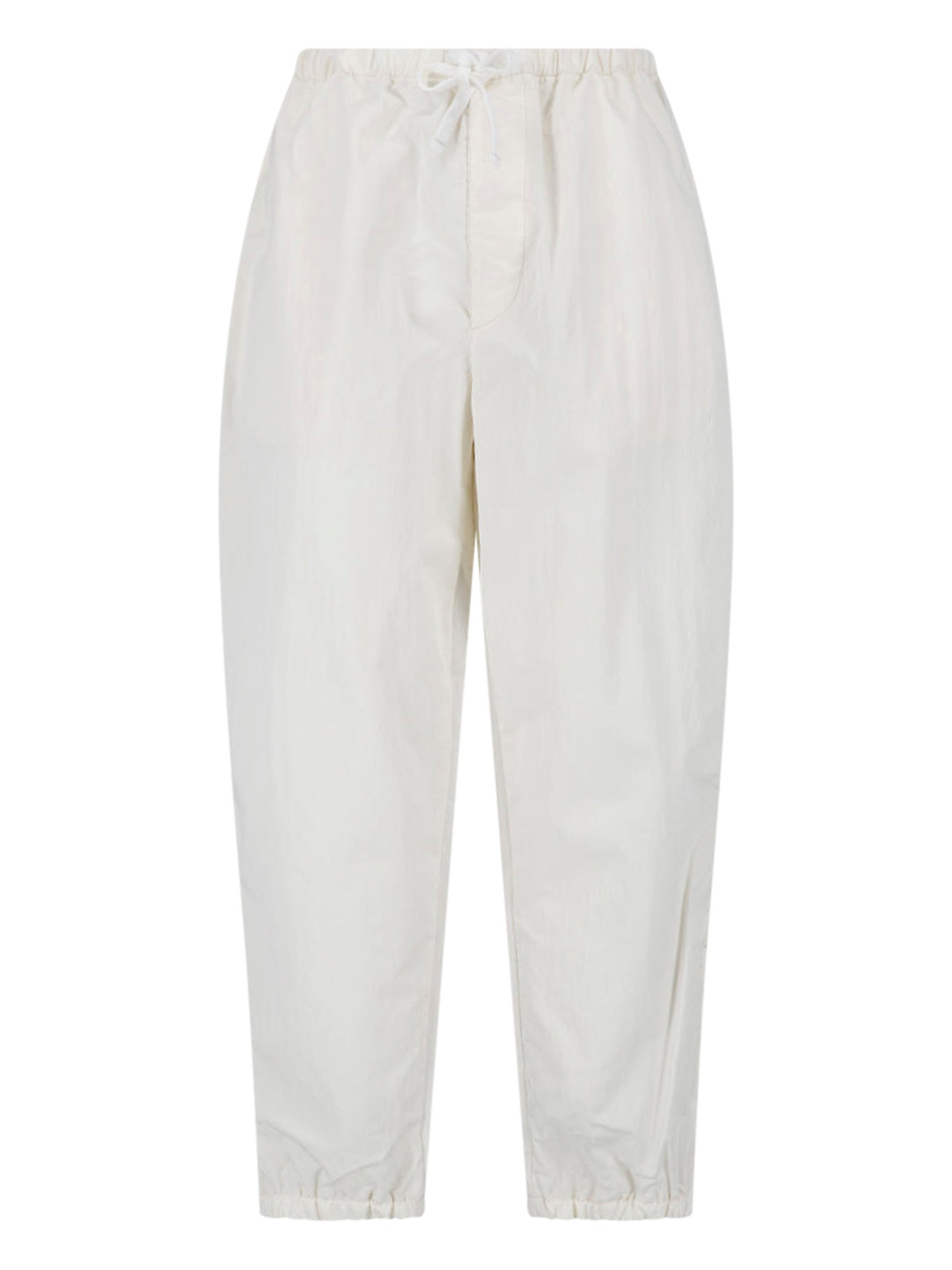 Cream Wide-Leg Mid-Rise Drawstring Trousers