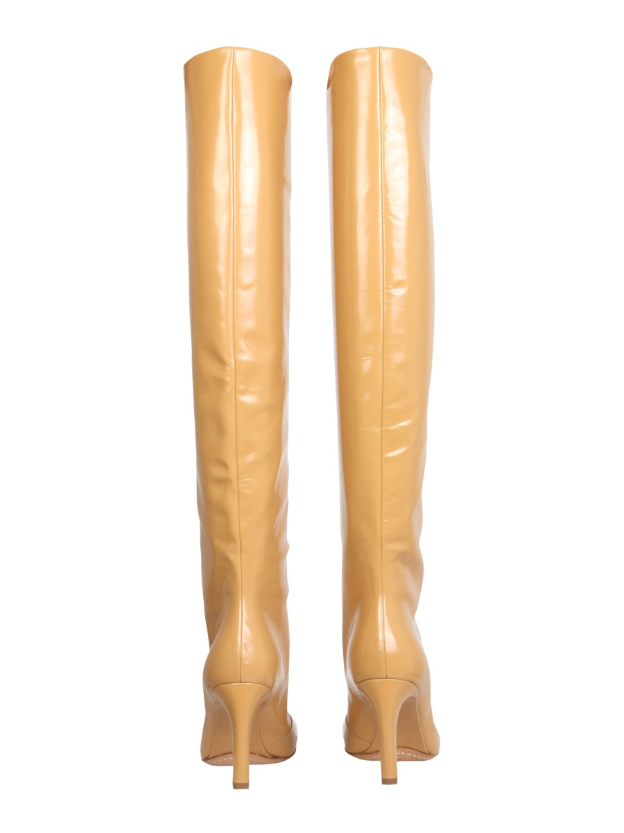Brown Calf Leather High Boots With 8 Cm Heel