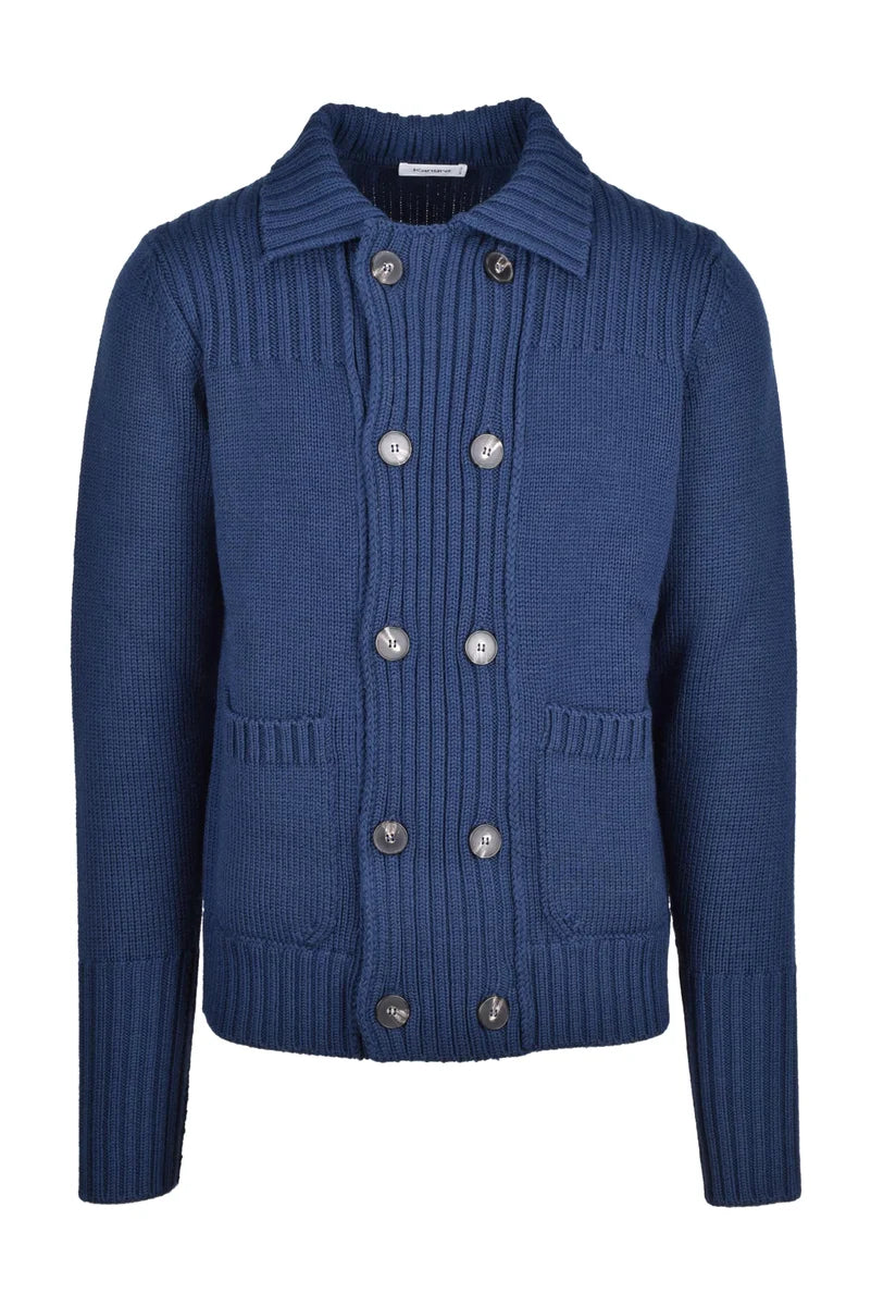 Double-Breasted Wool Cardigan - Blue