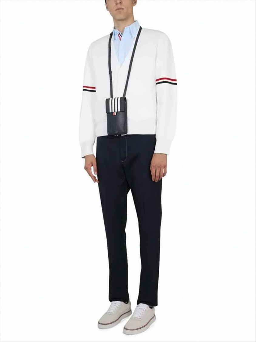V-Neck Button Closure Cardigan with Contrasting Stripes