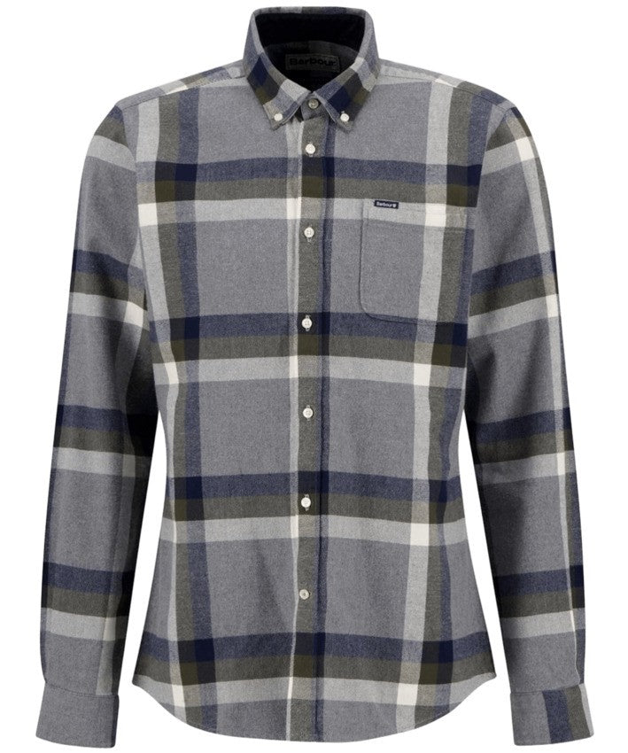 Button-Down Plaid Shirt in Light Grey
