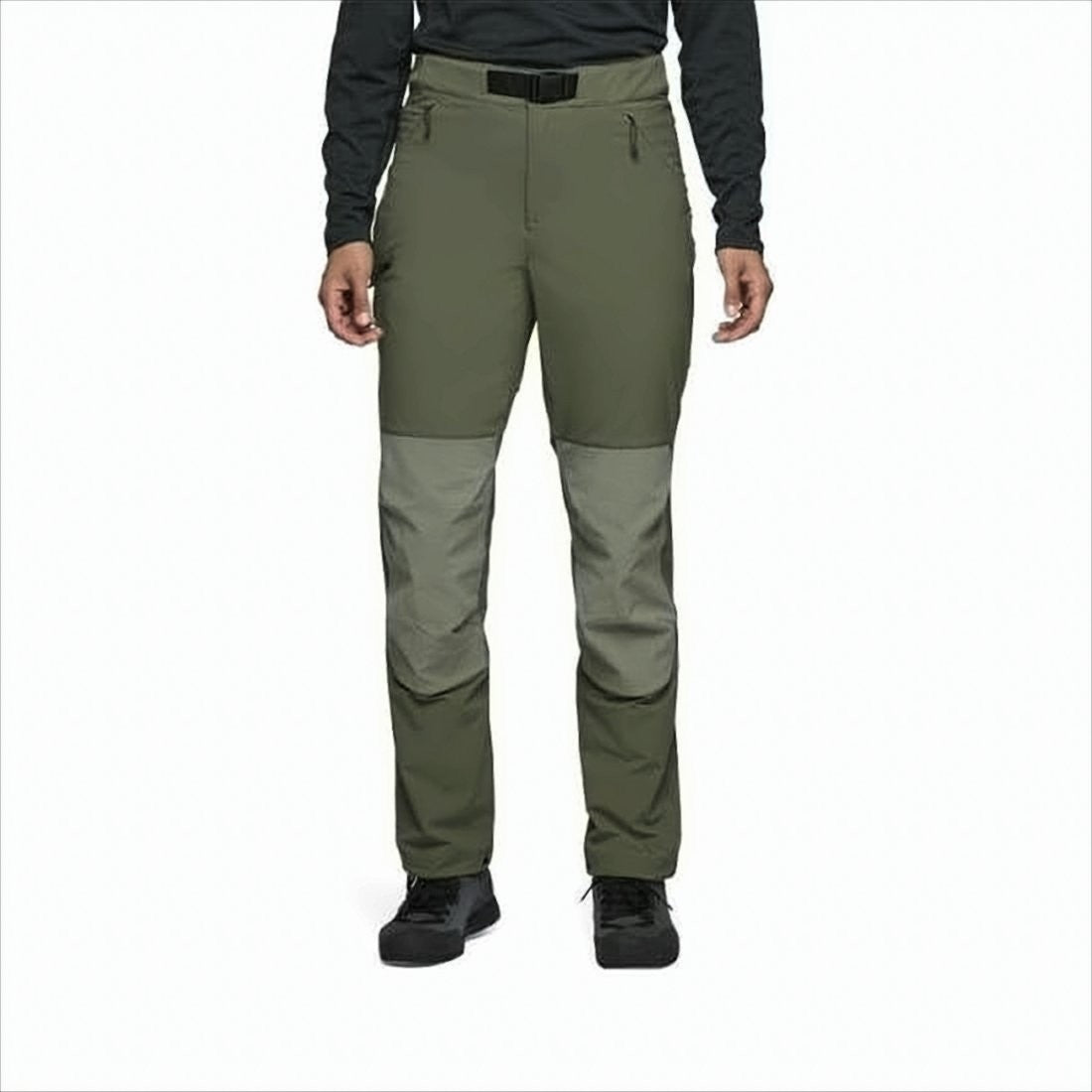 Two-Tone Straight Pants With Built-In Belt And Reinforced Areas