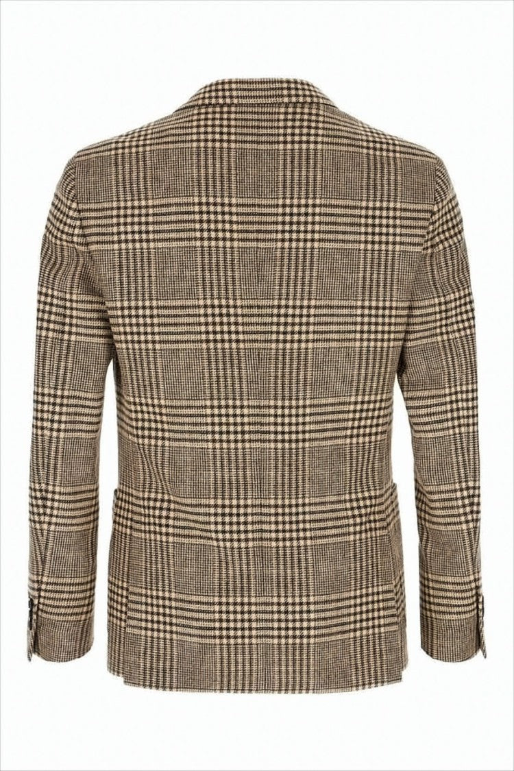Tailored Plaid Blazer with Single-Button Closure