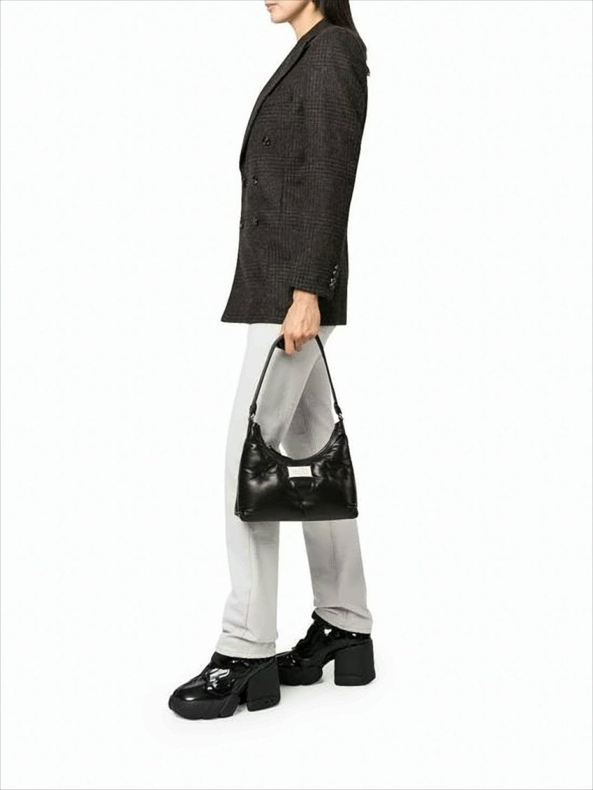 Curved Black Nappa Leather Shoulder Bag With Adjustable Strap