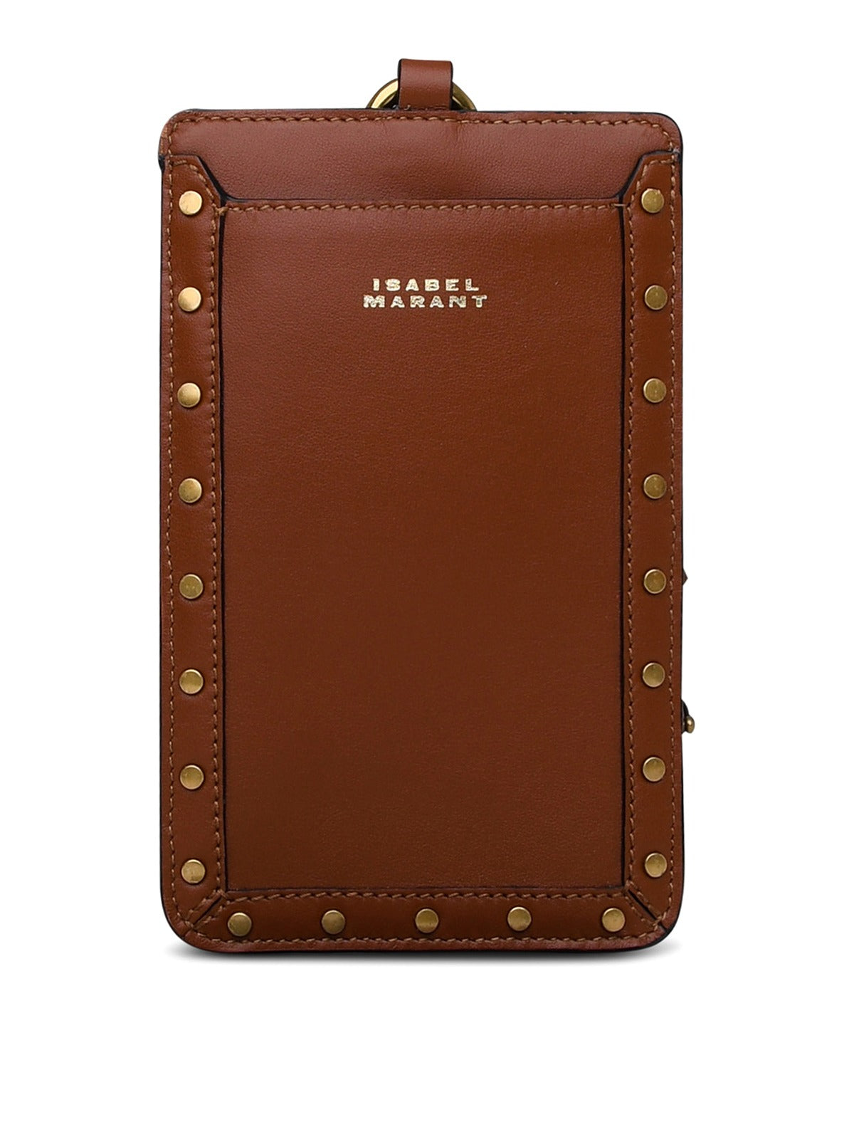 Compact Brown Card Wallet with Metallic Studs