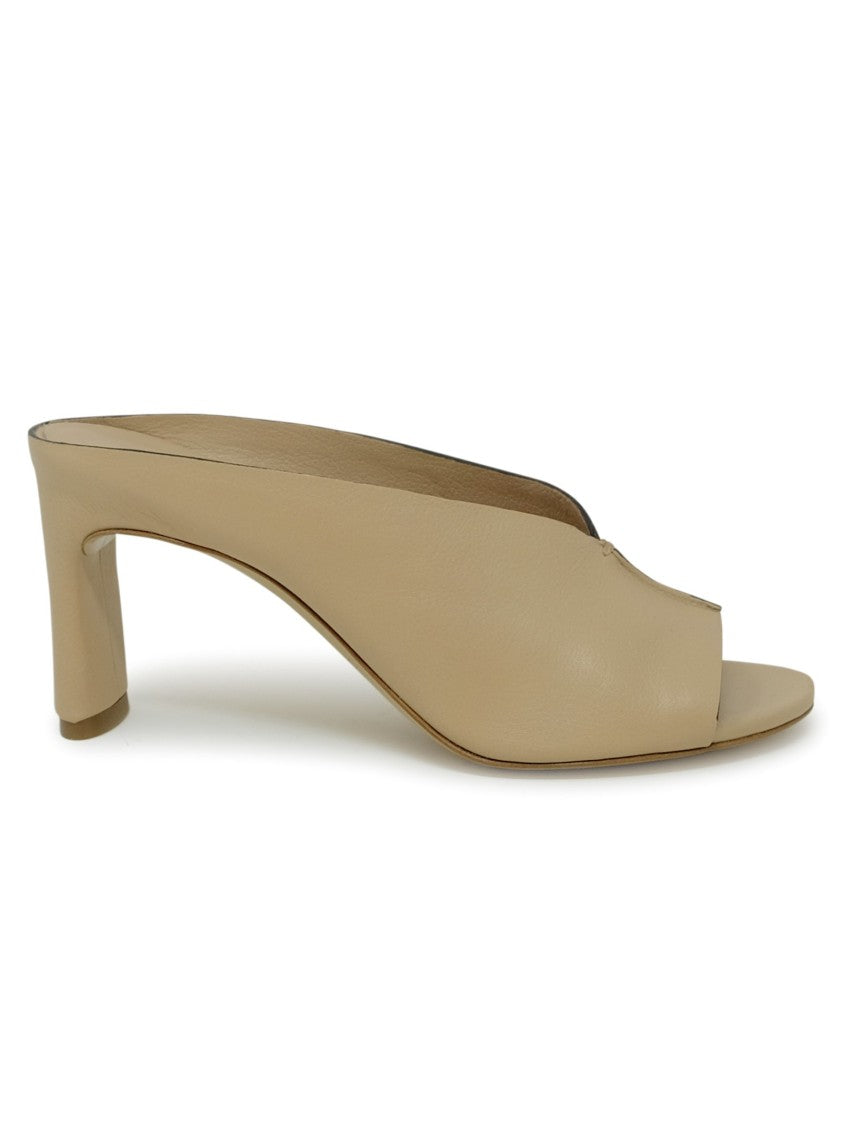 Beige Leather Sabot Sandals