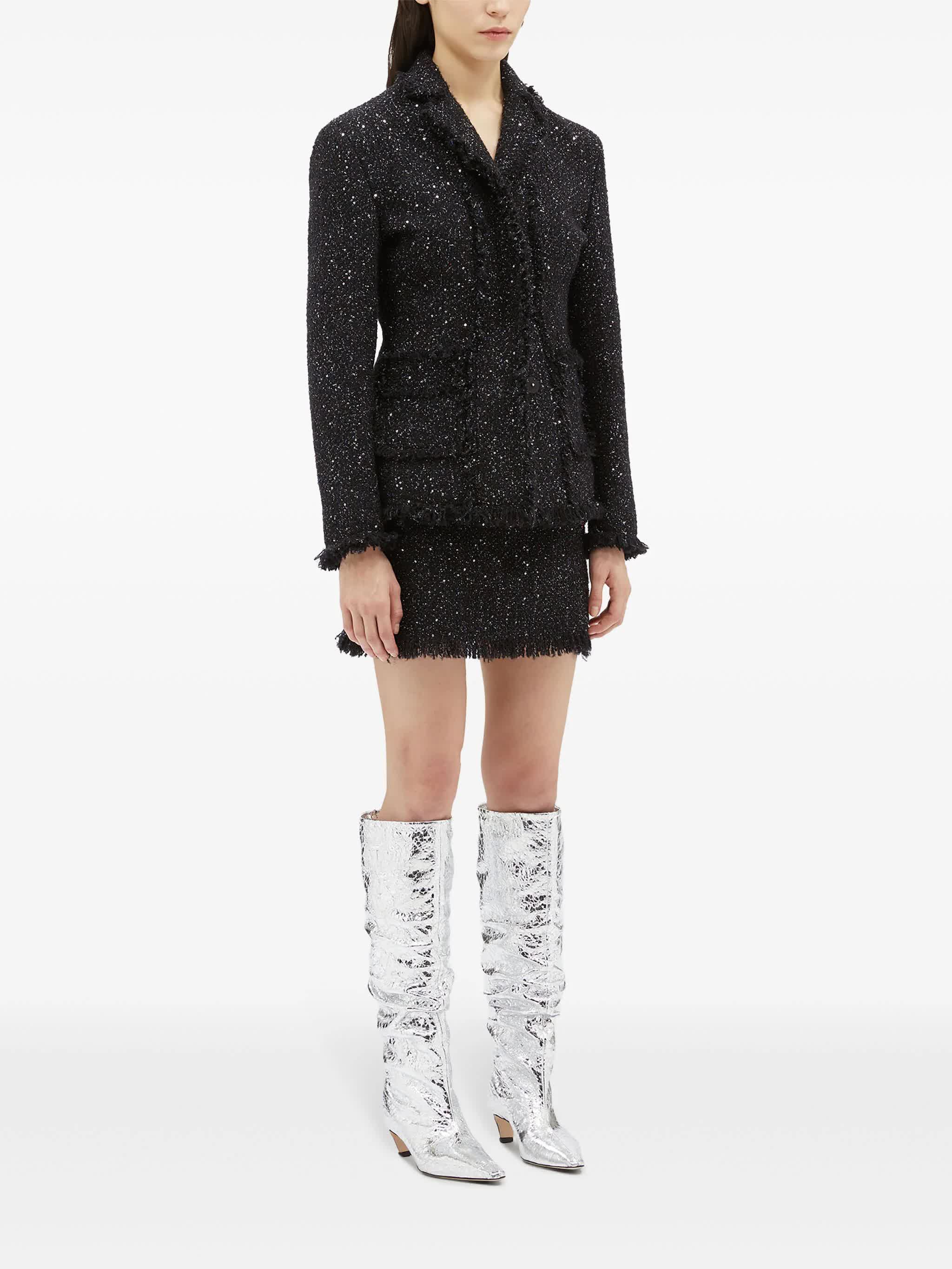 Black Textured Fringed Cotton Mini Skirt