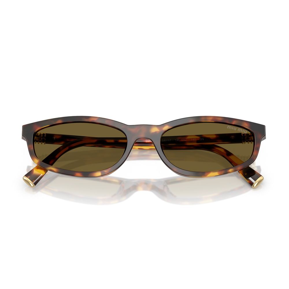 Slim Honey Havana Geometric Sunglasses with Metal Logo