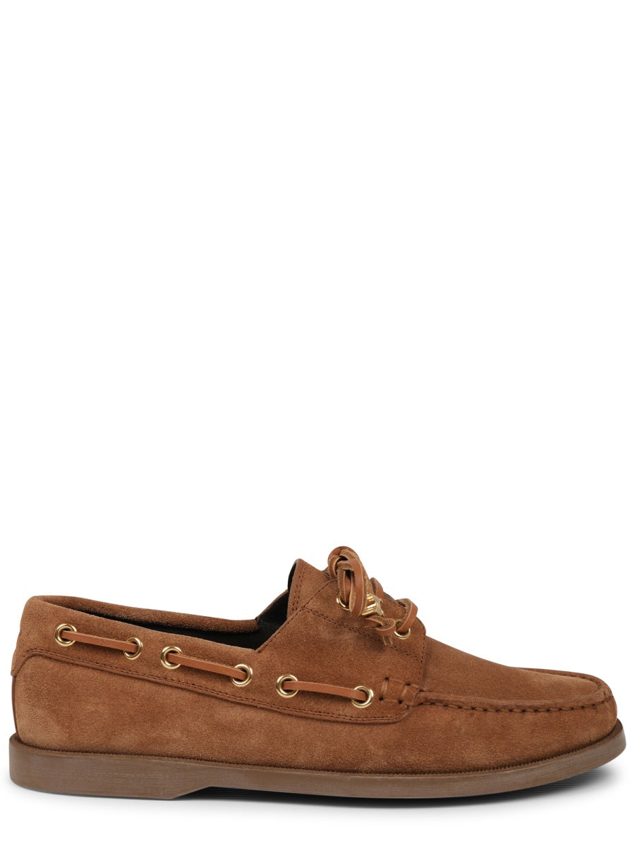 Brown Calf Leather Moccasin Shoes With Decorative Lace