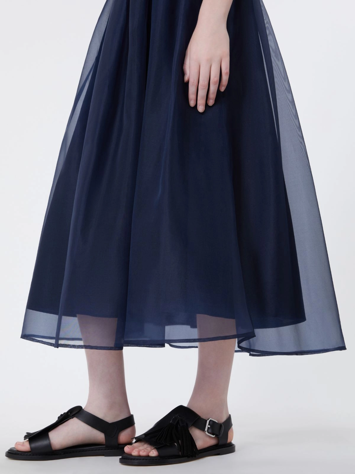 Midi Skirt with Sheer Overlay and Elastic Waistband