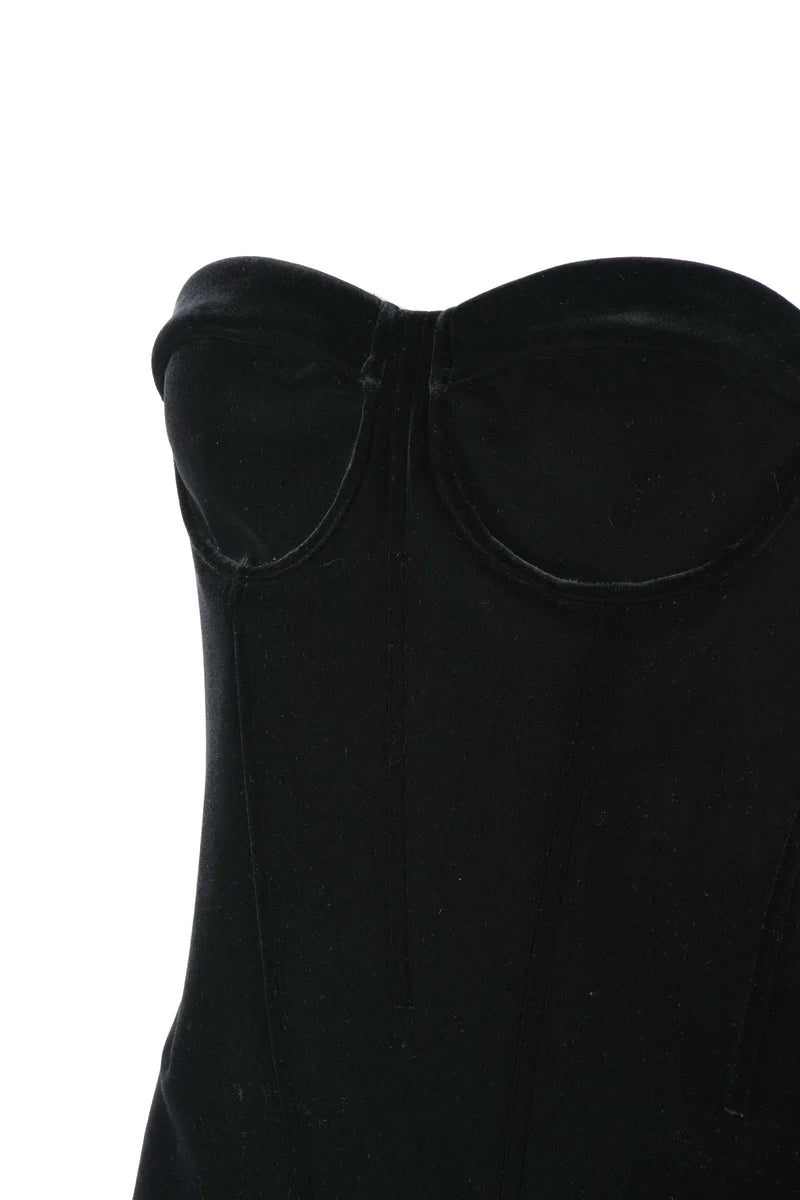 Velvet Dress with Slit - Black