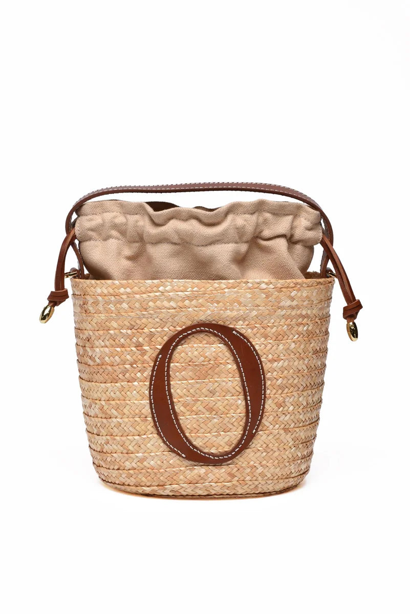 Mini Straw Bucket Bag - Beige/Brown