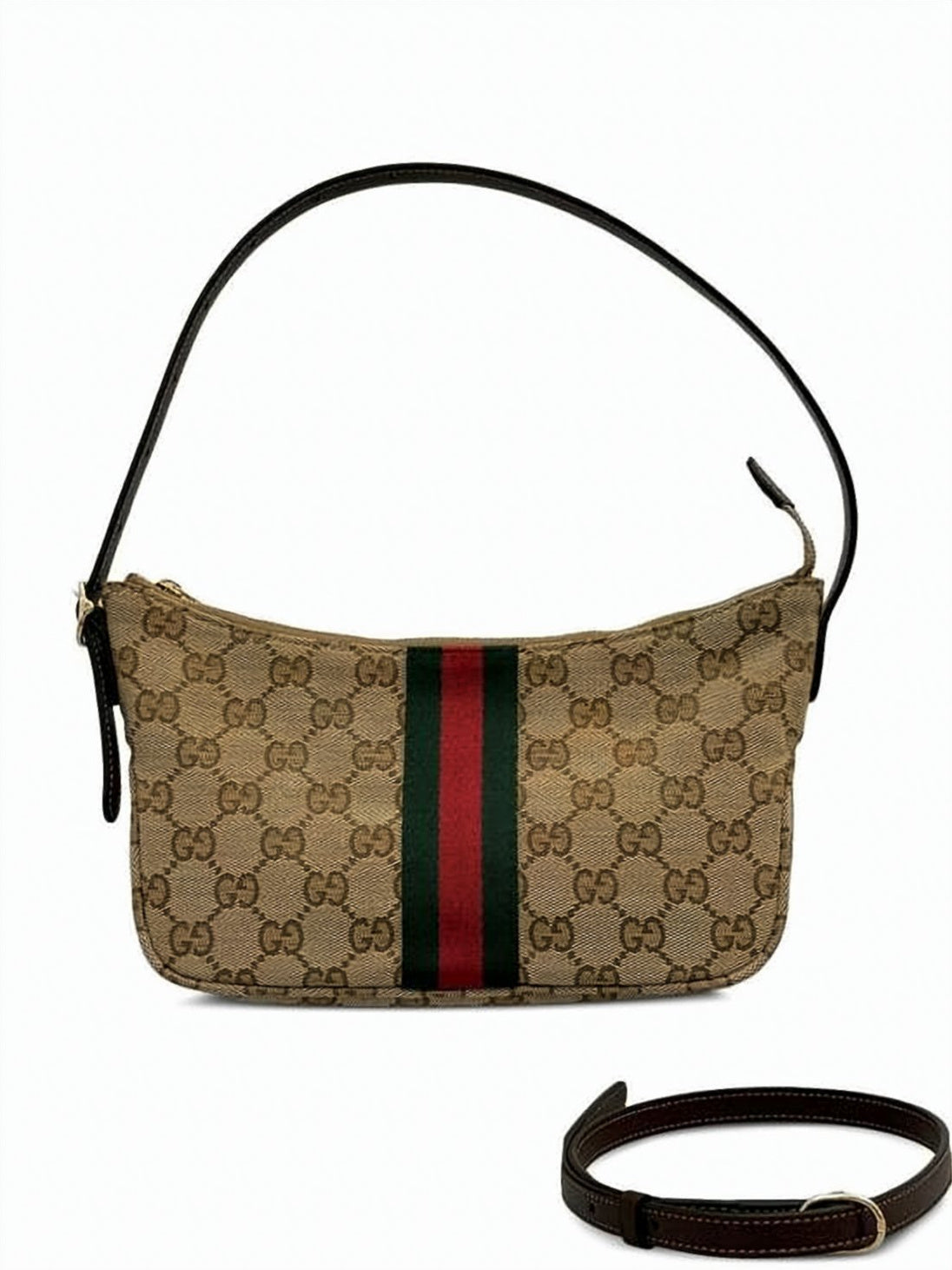 Monogram Canvas Crossbody Bag with Signature Stripe